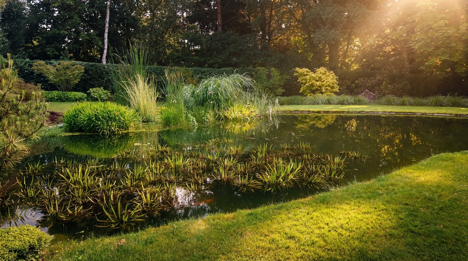 Bassin japonisant et terrasse naturelle